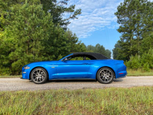Blue Ecoboost Mustang Convertible side