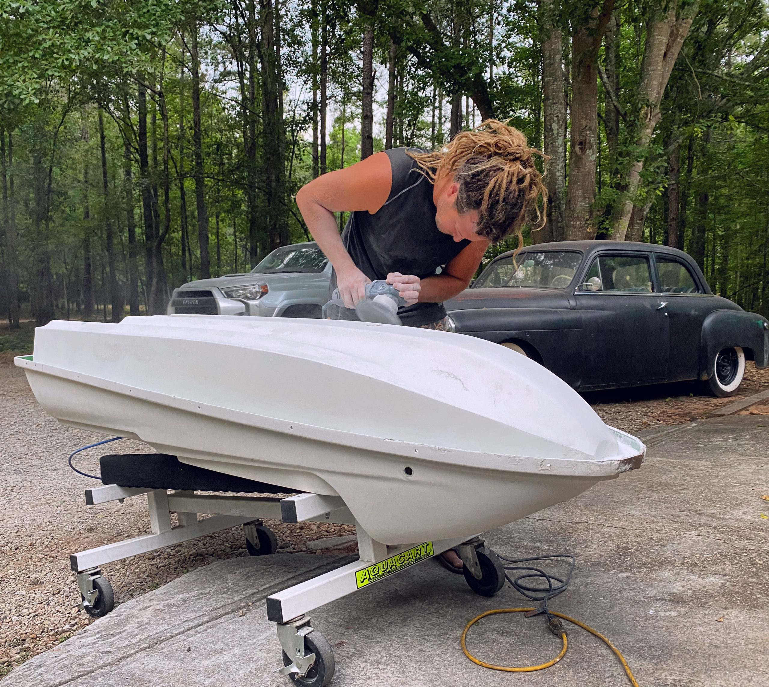 sanding painting a jet ski