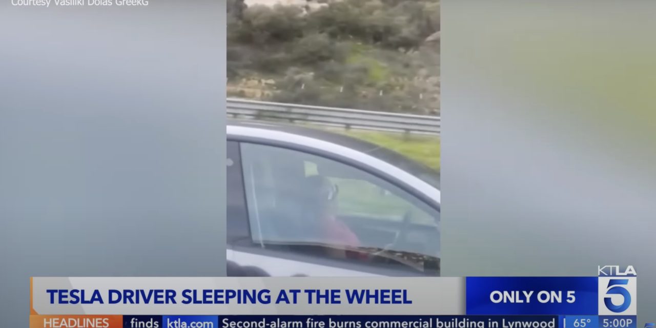 Tesla driver falls asleep at the wheel – go figure