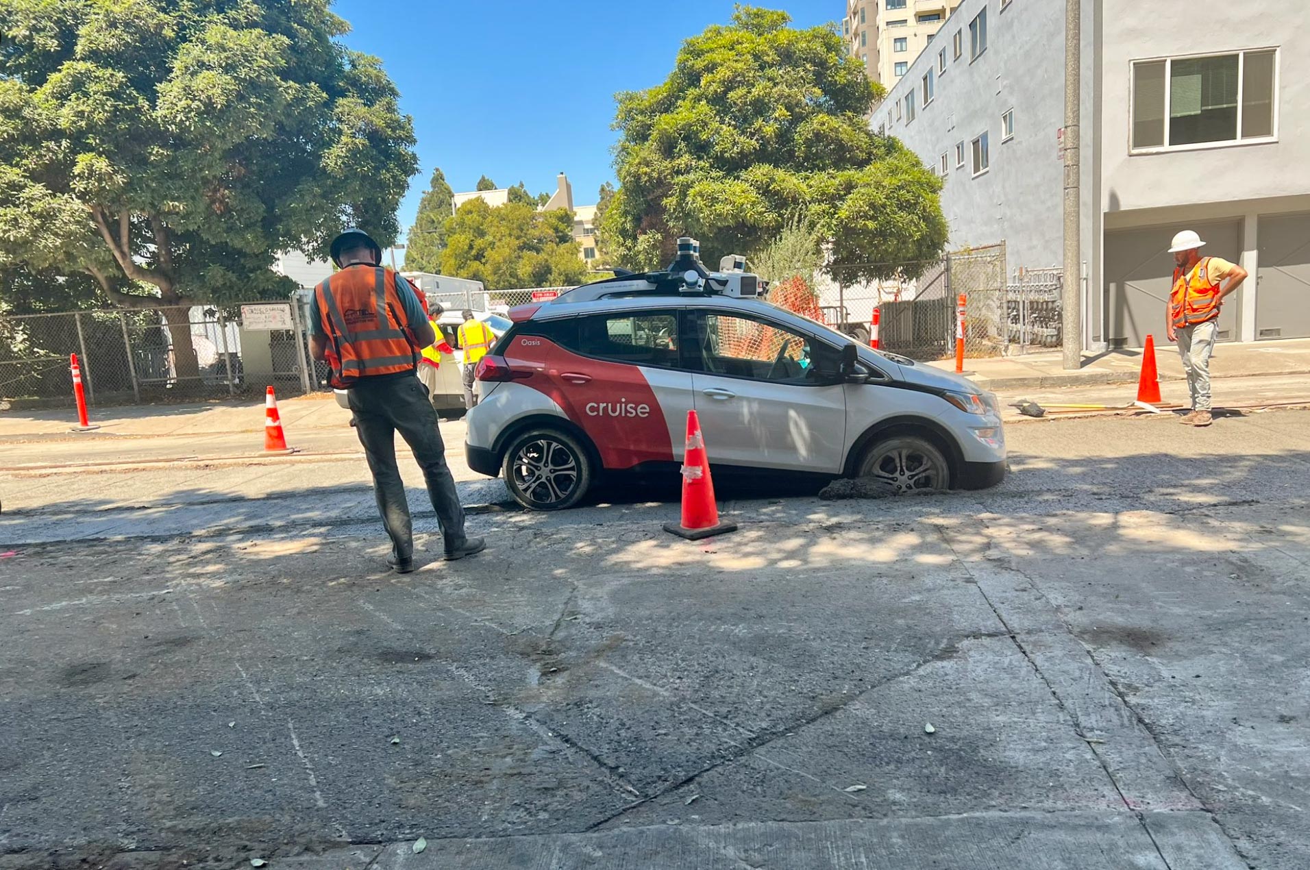 Robotaxi stuck in concrete