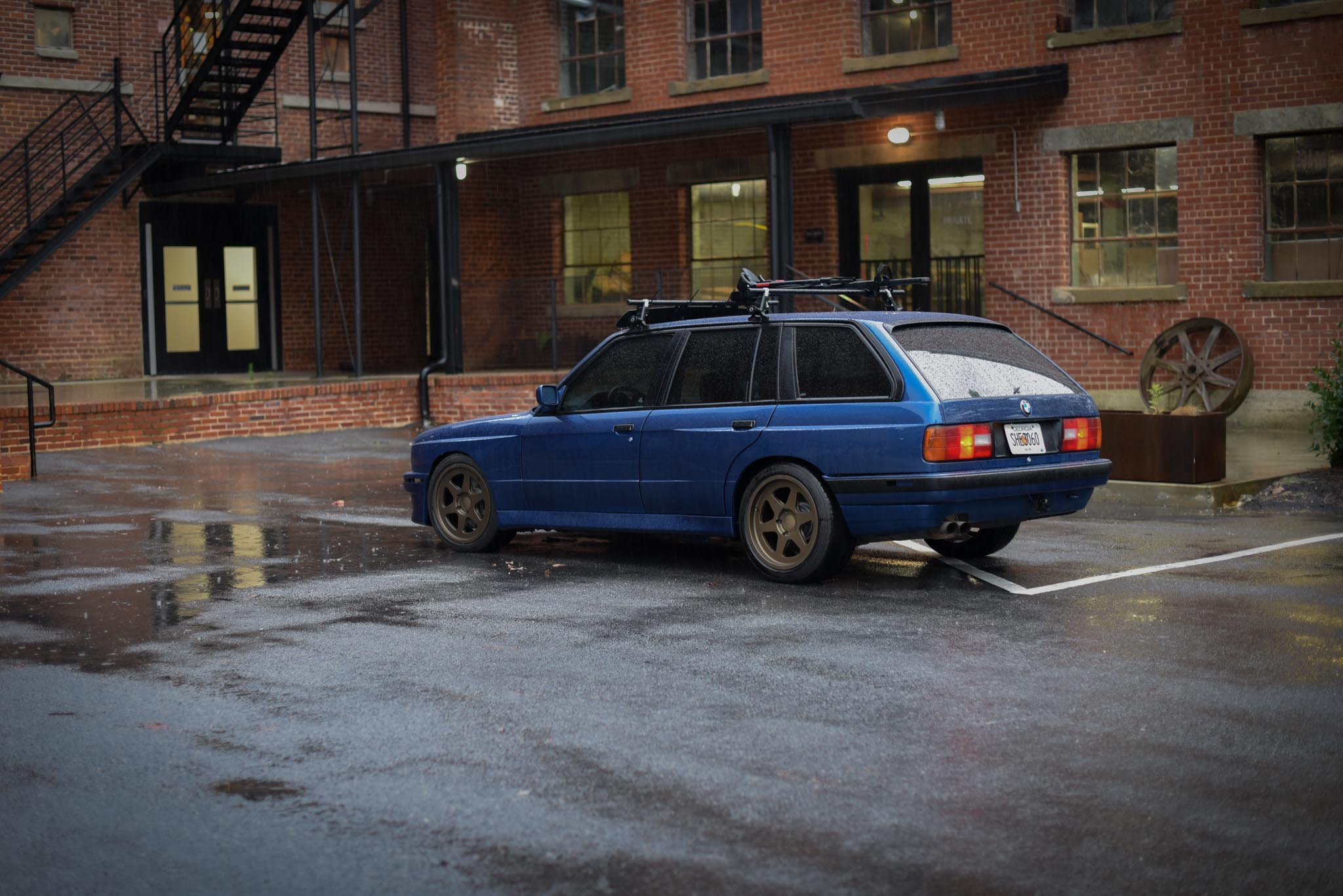 blue BMW E30 touring Wagon