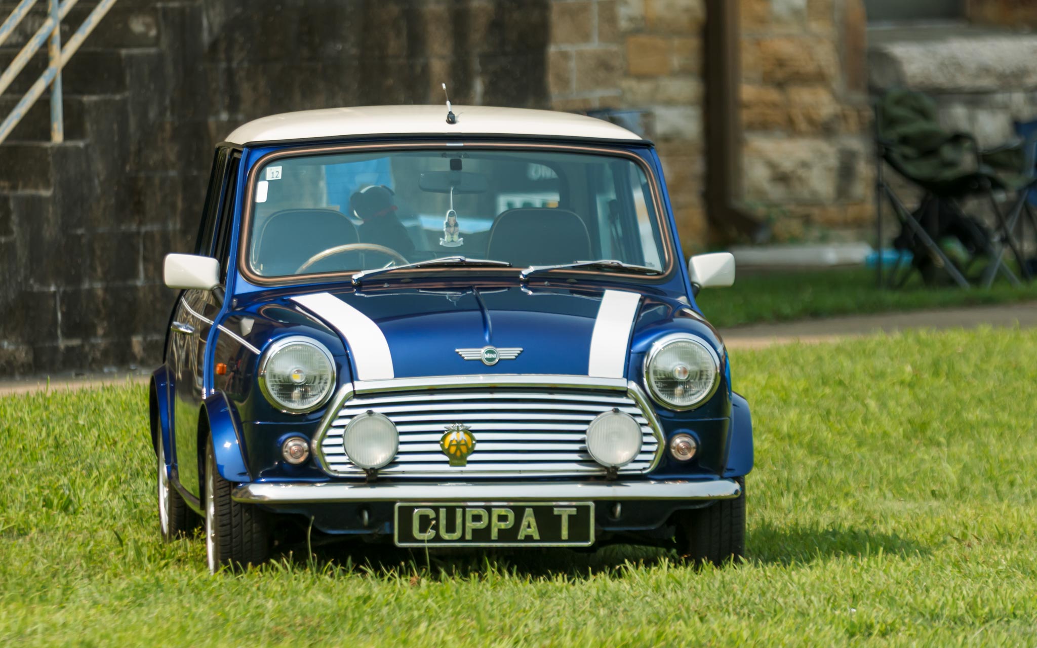 original Mini Cooper blue white stripes