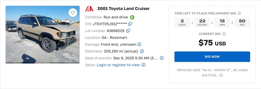 Salvage title Land Cruiser