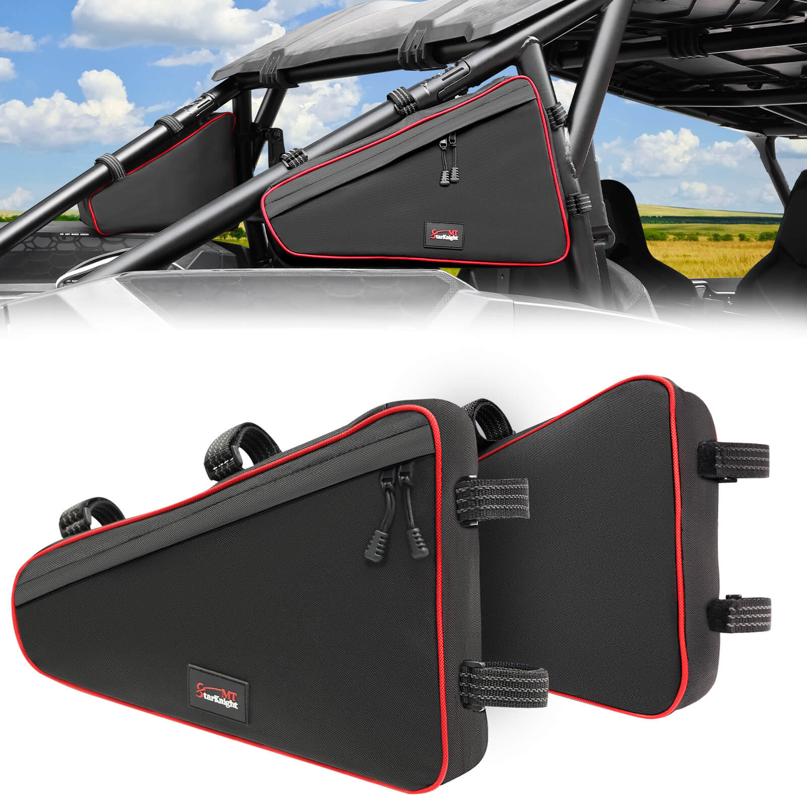 Polaris RZR storage bags secure to roller