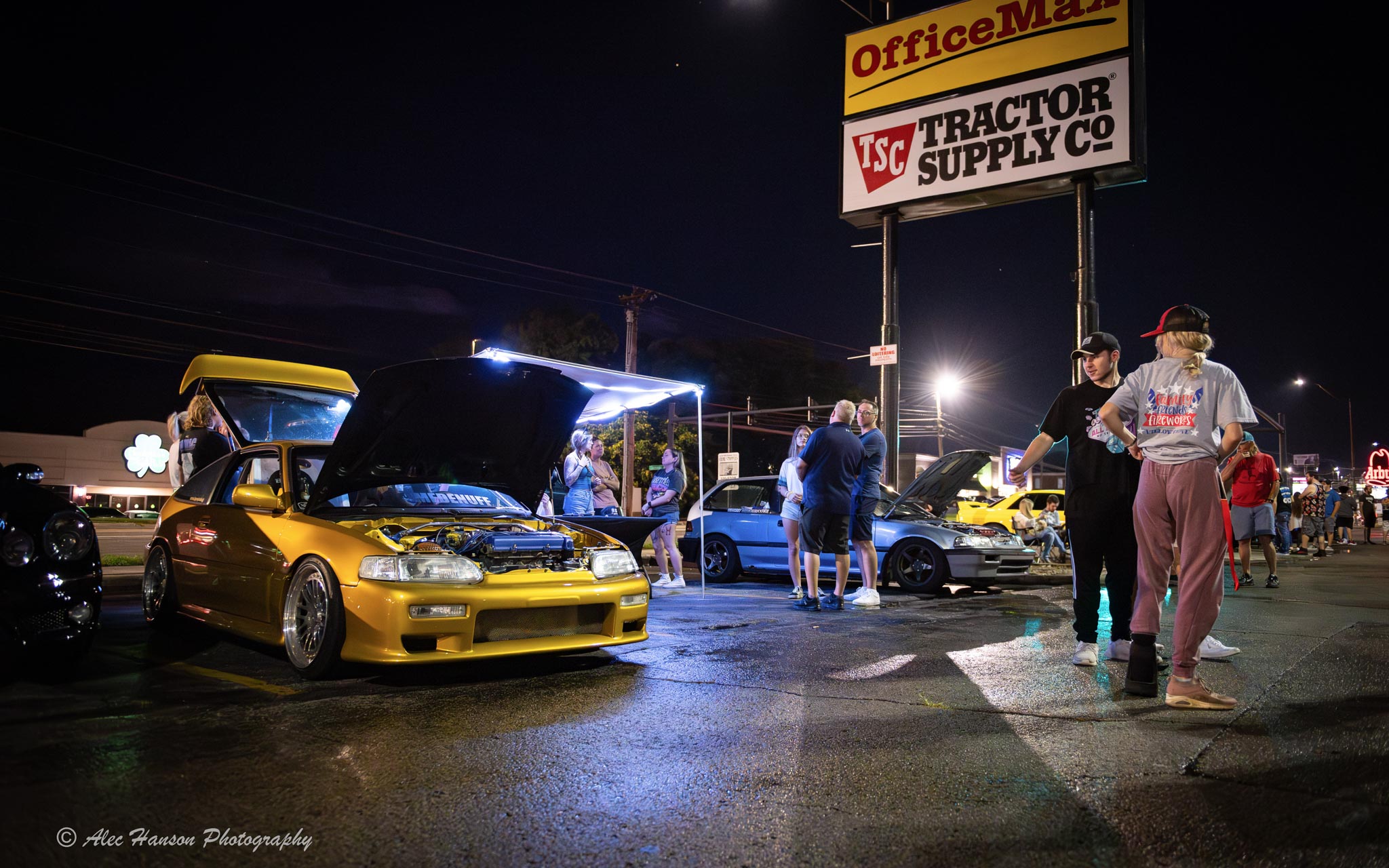 Honda CRX at night in parking lot car show