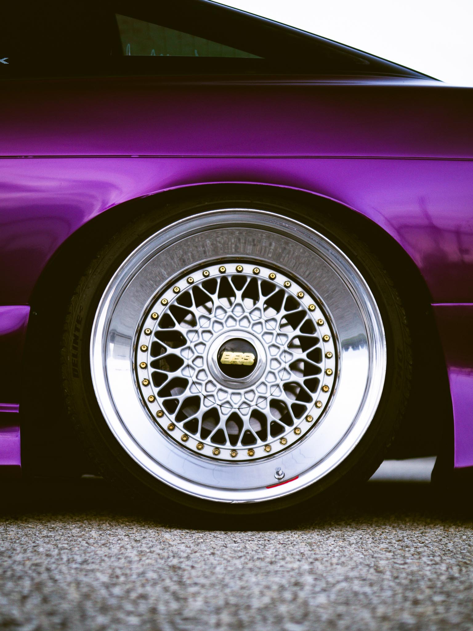 purple Nissan S13 hatch on BBS wheels