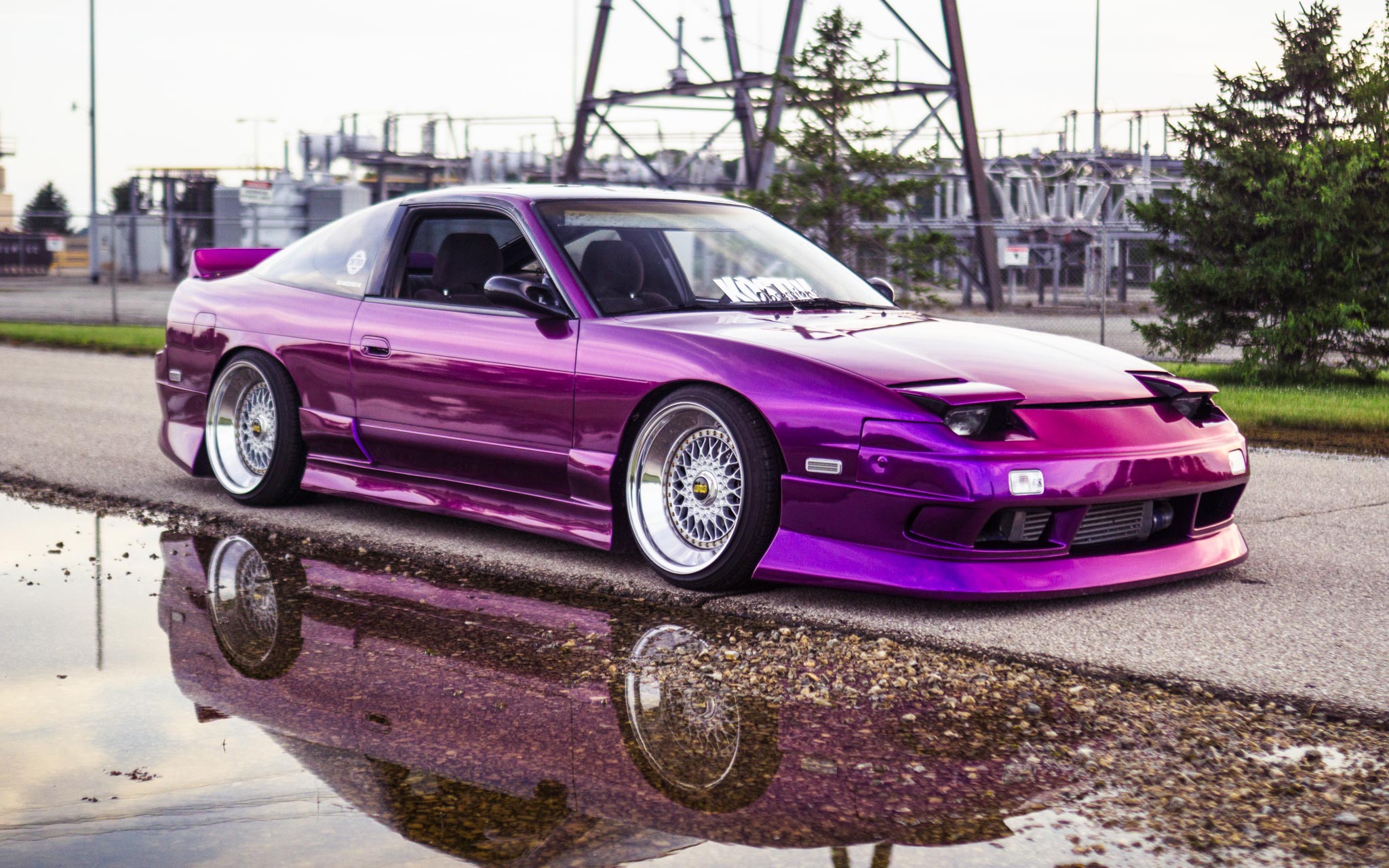 purple Nissan S13 hatch on BBS wheels