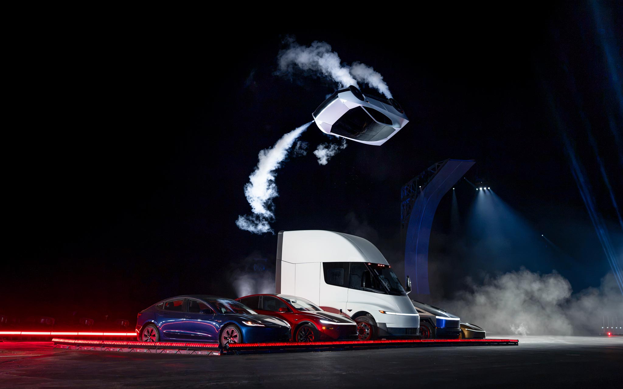 Tesla Roadster flying