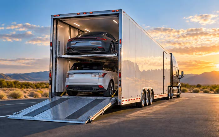 shipping car on enclosed trailer